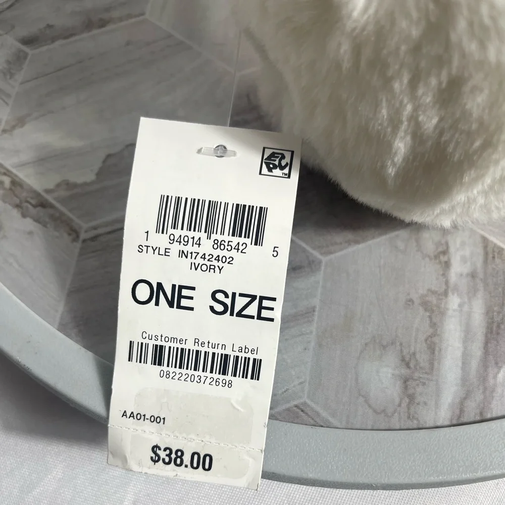 INC International Concepts Faux Fur Pearl Headband Earmuffs Ivory One Size NWT